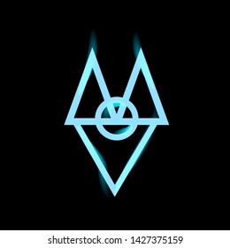 Neon shine line art sacral geometry hipster contour symbol icon in modern style. Can be used for fluent design poster, tattoo concept, electronic music technology cover, flyer, logo, t-shirt print.