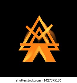 Neon shine line art sacral geometry hipster contour symbol icon in modern style. Can be used for fluent design poster, tattoo concept, electronic music technology cover, flyer, logo, t-shirt print.