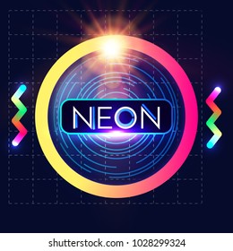 Neon Shining Banner. Label Template in Trendy Colors. Retro Sign. Technology and Science Poster Template. Vector illustration