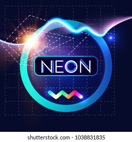 Neon Shining Banner. Label Template in Trendy Colors. Retro Sign. Technology and Science Poster Template. Vector illustration