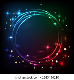 Neon shining circle baner, vector frame