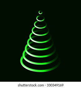 Neon shining  green oval christmas tree on black background