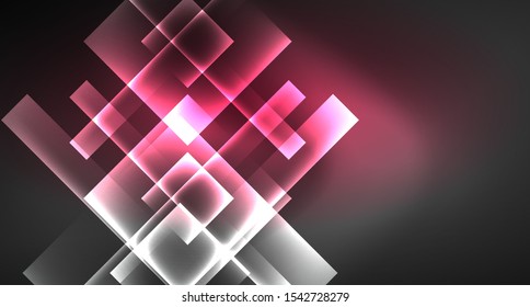 Neon shiny color squares on black, modern template. Vector
