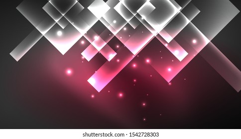 Neon shiny color squares on black, modern template. Vector