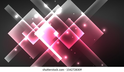 Neon shiny color squares on black, modern template. Vector