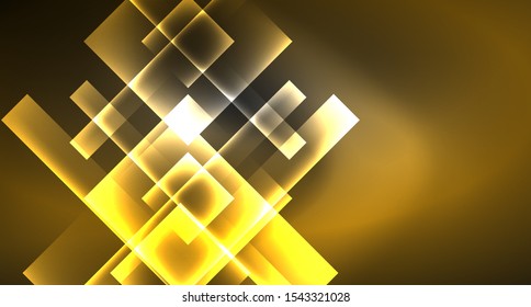 Neon shiny color squares on black, modern template. Vector