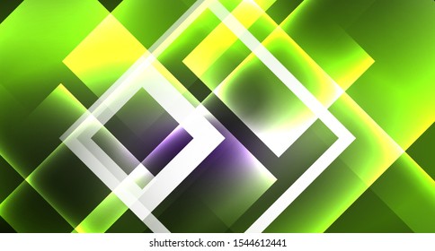 Neon shiny color squares on black, modern template. Vector