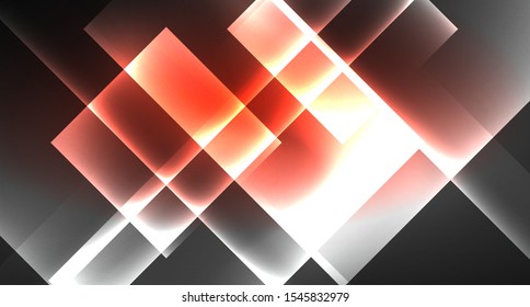 Neon shiny color squares on black, modern template. Vector