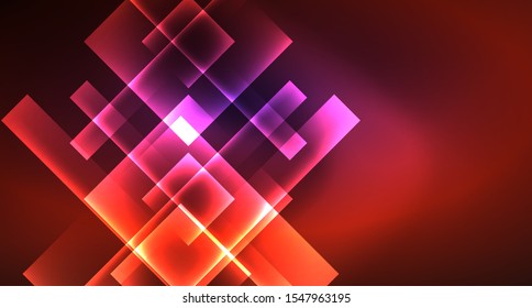 Neon shiny color squares on black, modern template. Vector