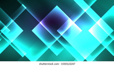 Neon shiny color squares on black, modern template. Vector