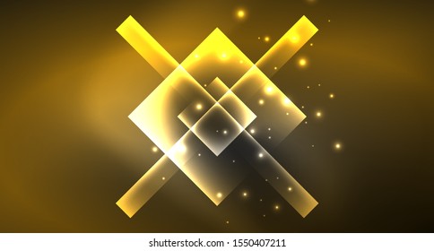 Neon shiny color squares on black, modern template. Vector