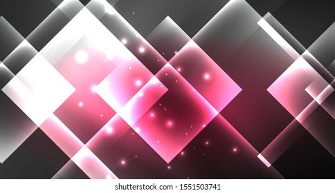 Neon shiny color squares on black, modern template. Vector