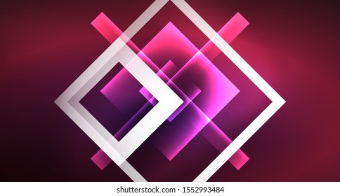 Neon shiny color squares on black, modern template. Vector