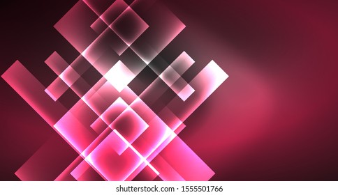 Neon shiny color squares on black, modern template. Vector