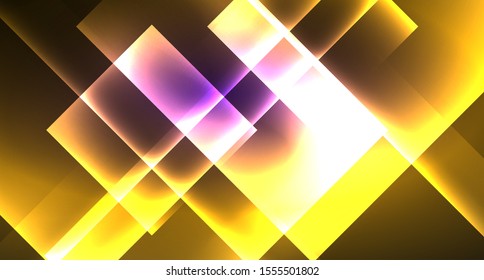 Neon shiny color squares on black, modern template. Vector