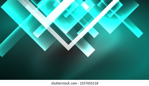 Neon shiny color squares on black, modern template. Vector