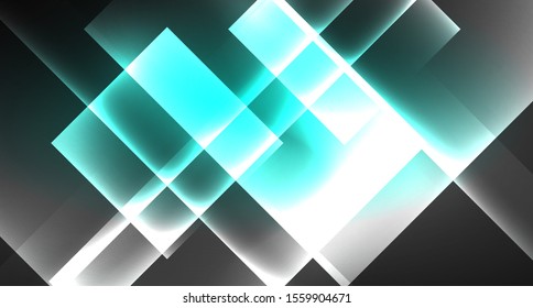 Neon shiny color squares on black, modern template. Vector