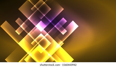 Neon shiny color squares on black, modern template. Vector