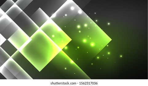 Neon shiny color squares on black, modern template. Vector