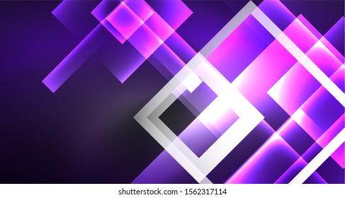 Neon shiny color squares on black, modern template. Vector