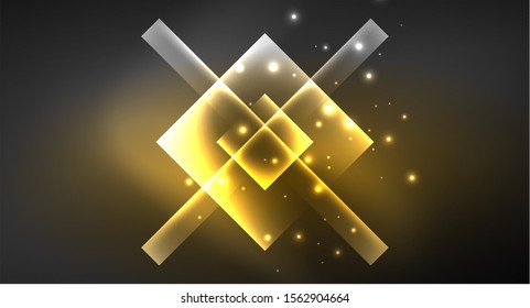 Neon shiny color squares on black, modern template. Vector