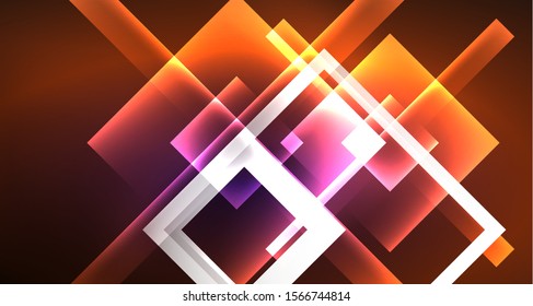 Neon shiny color squares on black, modern template. Vector