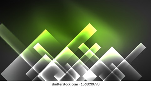 Neon shiny color squares on black, modern template. Vector