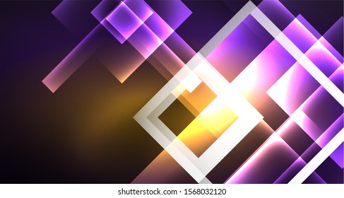 Neon shiny color squares on black, modern template. Vector