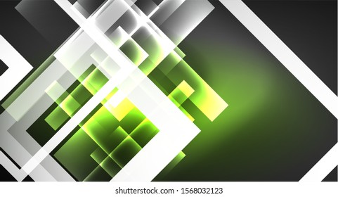 Neon shiny color squares on black, modern template. Vector