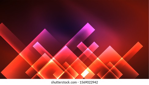 Neon shiny color squares on black, modern template. Vector