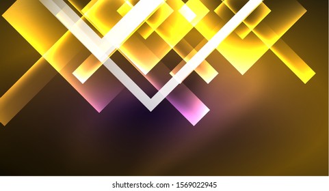 Neon shiny color squares on black, modern template. Vector