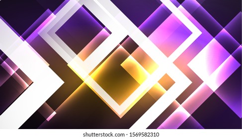 Neon shiny color squares on black, modern template. Vector