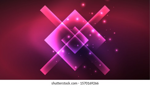 Neon shiny color squares on black, modern template. Vector