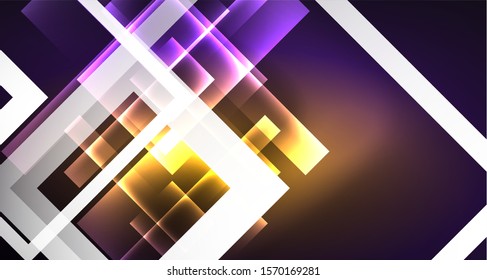 Neon shiny color squares on black, modern template. Vector