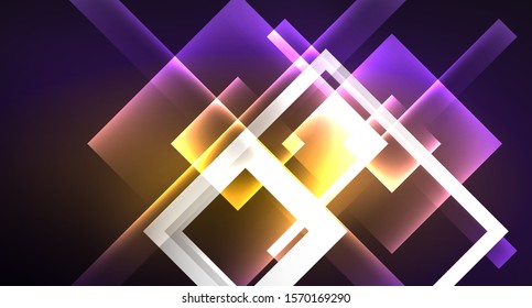 Neon shiny color squares on black, modern template. Vector