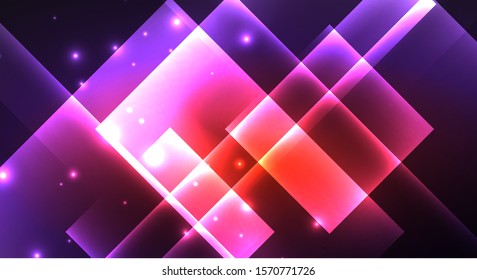 Neon shiny color squares on black, modern template. Vector