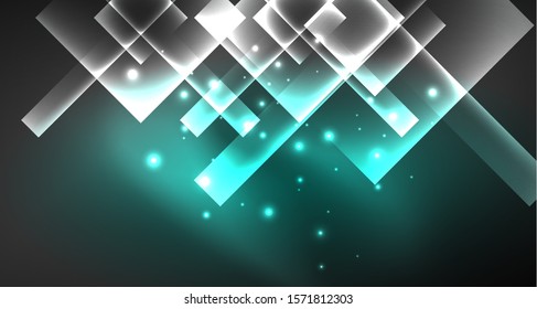 Neon shiny color squares on black, modern template. Vector