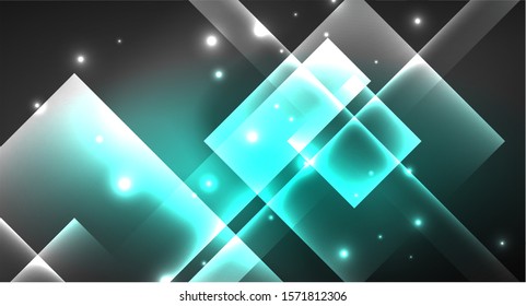 Neon shiny color squares on black, modern template. Vector
