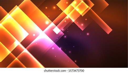 Neon shiny color squares on black, modern template. Vector