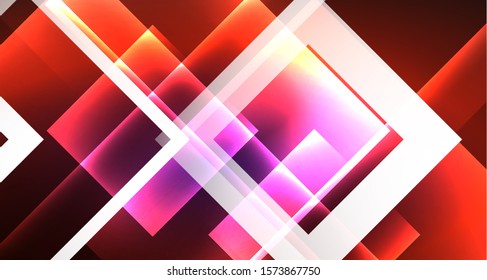 Neon shiny color squares on black, modern template. Vector