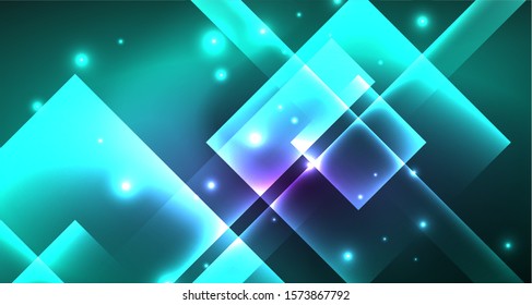 Neon shiny color squares on black, modern template. Vector