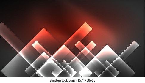 Neon shiny color squares on black, modern template. Vector