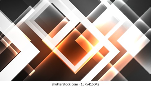 Neon shiny color squares on black, modern template. Vector