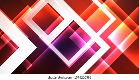 Neon shiny color squares on black, modern template. Vector