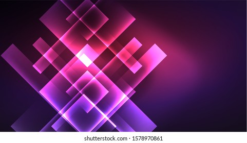 Neon shiny color squares on black, modern template. Vector
