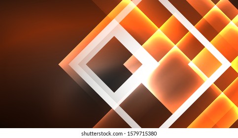 Neon shiny color squares on black, modern template. Vector