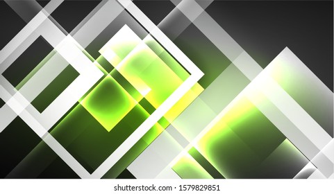 Neon shiny color squares on black, modern template. Vector