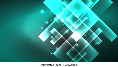 Neon shiny color squares on black, modern template. Vector