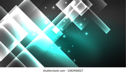 Neon shiny color squares on black, modern template. Vector