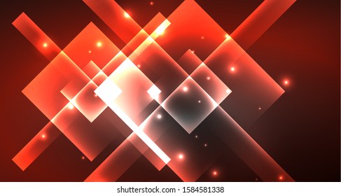 Neon shiny color squares on black, modern template. Vector